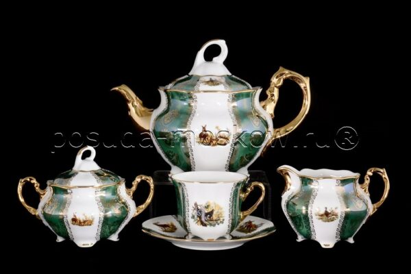 chajnyj serviz bolero ohota zelenaja royal czech porcelain