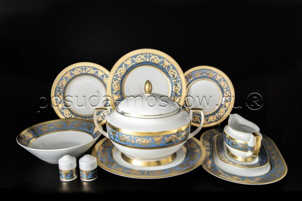 stolovyj servi  predmetov imperial blue gold falkenporzellan