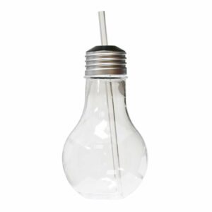 Бокал-лампочка с соломинкой Diligence4us 420мл с крышкой серебро