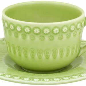 Чашка чайная с блюдцем Bordallo Pinheiro Фантазия светло-зеленая 350мл