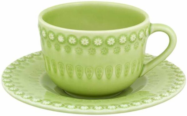 Чашка чайная с блюдцем Bordallo Pinheiro Фантазия светло-зеленая 350мл