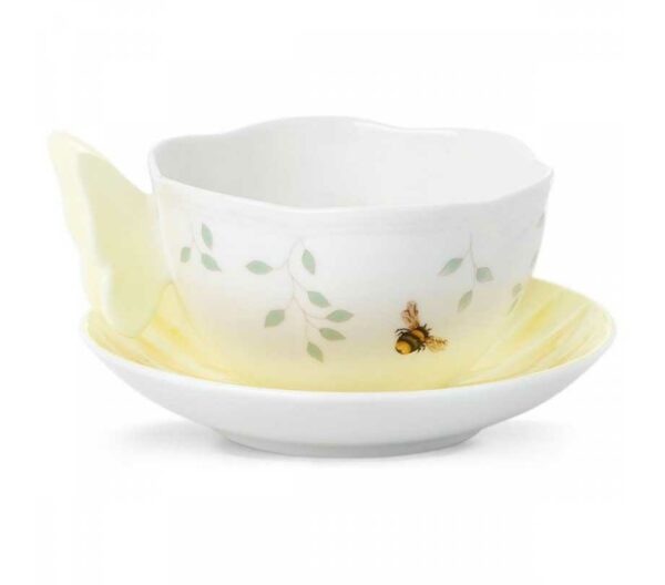 Чашка чайная с блюдцем Lenox Бабочки на лугу 240мл фигурная ручка жёлтая 2