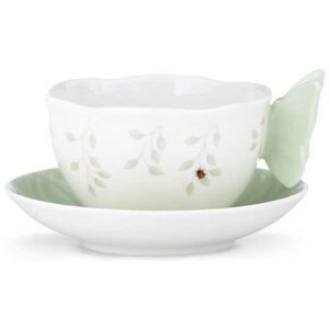 Чашка чайная с блюдцем Lenox Бабочки на лугу 240мл фигурная ручка зёленая 2