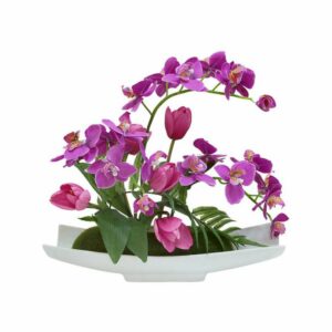 Декоративные цветы Дрим Гарден Орхидея сиреневая c тюльпанами на керам подставке