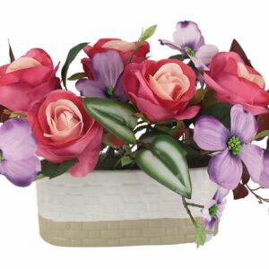 Декоративные цветы Дрим Гарден Розы малиновые в керамической вазе