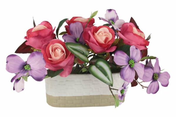 Декоративные цветы Дрим Гарден Розы малиновые в керамической вазе