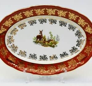 Блюдо овальное Bavarian Porcelain Охота красная 33см