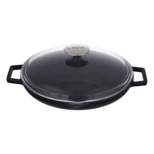 Сковорода гриль Lava Black круглая с ручками и стеклянной крышкой 26 см