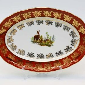 Блюдо овальное Bavarian Porcelain Охота красная 38 см posuda-moskow