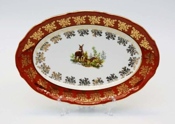 Блюдо овальное Bavarian Porcelain Охота красная 38 см posuda-moskow