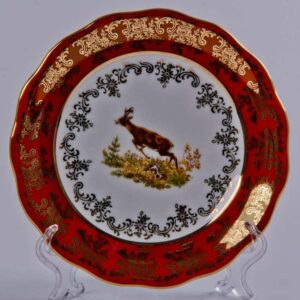 Набор тарелок Bavarian Porcelain Охота красная 17 см 6 шт posuda-moskow