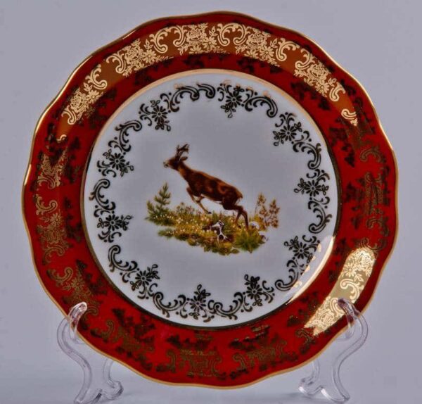 Набор тарелок Bavarian Porcelain Охота красная 17 см 6 шт posuda-moskow
