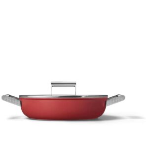 Сковорода глубокая Smeg с двумя ручками и крышкой 28 см красная posuda-moskow