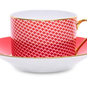 Чашка чайная с блюдцем Legle Гусиная лапка 250 мл красная матовый золотой кант