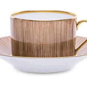 Чашка чайная с блюдцем Legle Карбон 250 мл темно коричневая матовый золотой кант