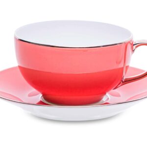 Чашка чайная с блюдцем Legle Под солнцем 280 мл коралловая платиновый кант