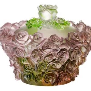 Конфетница с крышкой Cristal de Paris Розы 18х14 см пурпурная