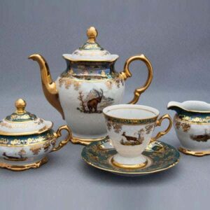 Кофейный сервиз Bavarian Porcelain Охота зеленая 15 пр posuda-moskow