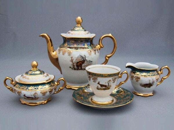 Кофейный сервиз Bavarian Porcelain Охота зеленая 15 пр posuda-moskow