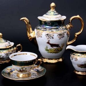 Кофейный сервиз Bavarian Porcelain Охота зеленая 15 пр мокко posuda-moskow