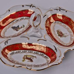 Менажница Bavarian Porcelain Охота красная 21 см 3 секции posuda-moskow