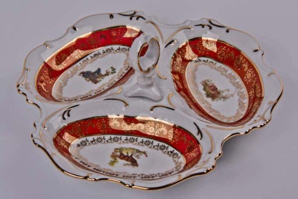 Менажница Bavarian Porcelain Охота красная 21 см 3 секции posuda-moskow