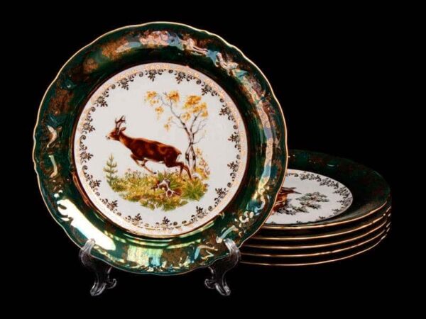 Набор тарелок Bavarian Porcelain Охота зеленая 24 см posuda-moskow