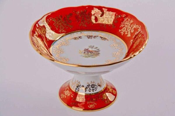 Салатник Bavarian Porcelain Охота красная 13 см на ножке posuda-moskow