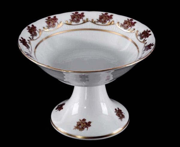 Салатник Bavarian Porcelain Венеция Роза красная 16 см на ножке posuda-moskow