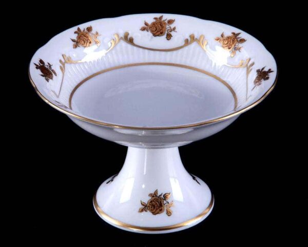 Салатник Bavarian Porcelain Венеция Роза золотая 13 см на ножке posuda-moskow