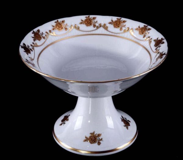 Салатник Bavarian Porcelain Венеция Роза золотая 16 см на ножке posuda-moskow