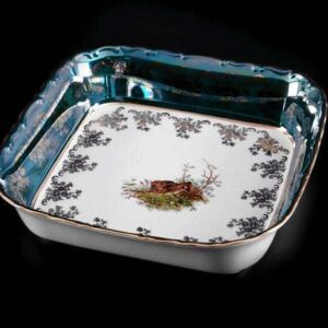 Салатник квадратный Bavarian Porcelain Охота зеленая 24 см posuda-moskow