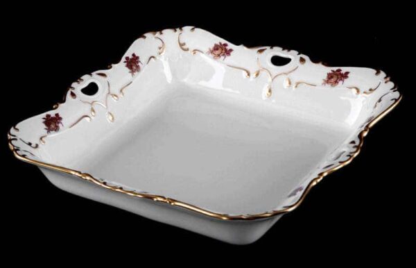 Салатник квадратный Bavarian Porcelain Венеция Роза красная 24 см posuda-moskow