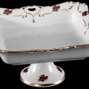 Салатник квадратный Bavarian Porcelain Венеция Роза красная 24 см на ножке posuda-moskow