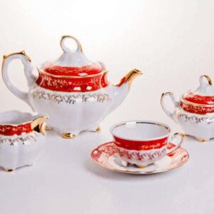 Сервиз чайный Bavarian Porcelain Мария Лист красный 6 пер posuda-moskow