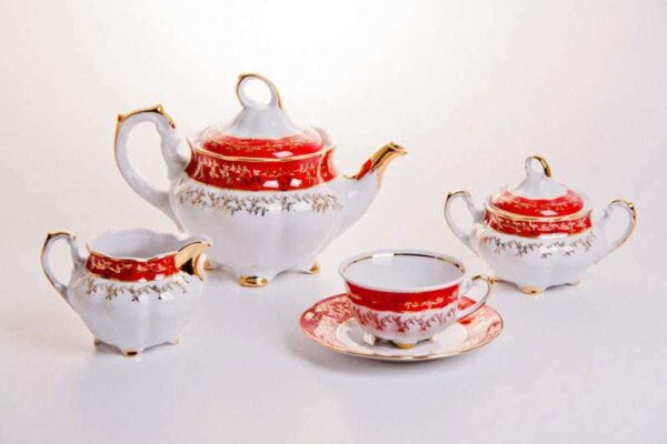 Сервиз чайный Bavarian Porcelain Мария Лист красный 6 пер posuda-moskow