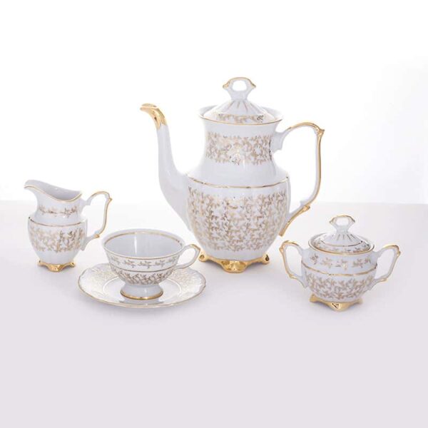 Сервиз кофейный Bavarian Porcelain Лист белый 6 пер 15 пр posuda-moskow