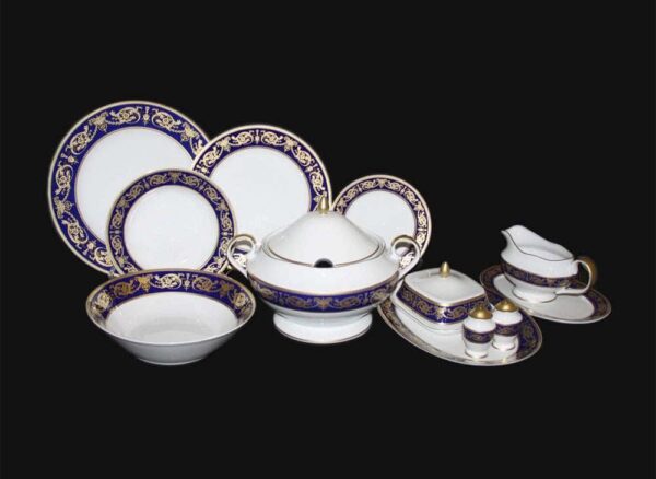 Сервиз столовый Bavarian Porcelain Александрия Кобальт с золотом 6 пер 27 пр posuda-moskow