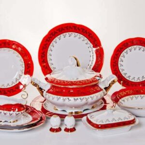 Сервиз столовый Bavarian Porcelain Мария Лист красный 6 пер 27 пр posuda-moskow