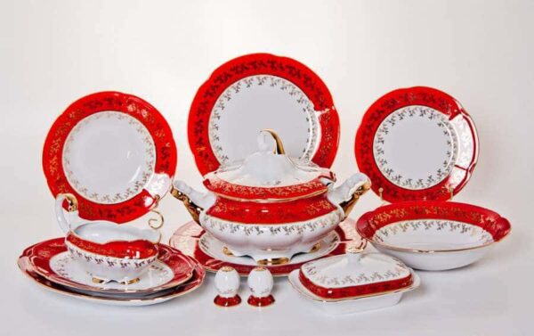 Сервиз столовый Bavarian Porcelain Мария Лист красный 6 пер 27 пр posuda-moskow