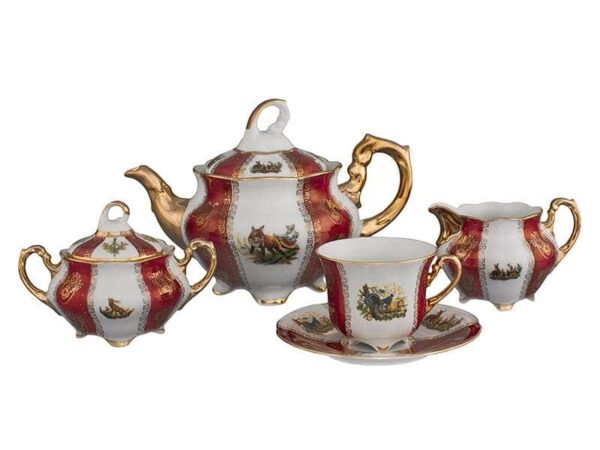 Чайный сервиз Royal Porcelain Болеро Охота красная 6 пер 17 пр posuda moskow