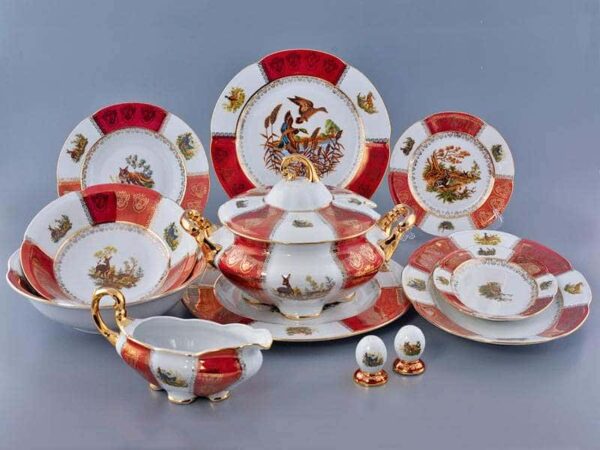 Столовый сервиз Royal Porcelain Болеро Охота красная 6 пер 28 пр posuda moskow